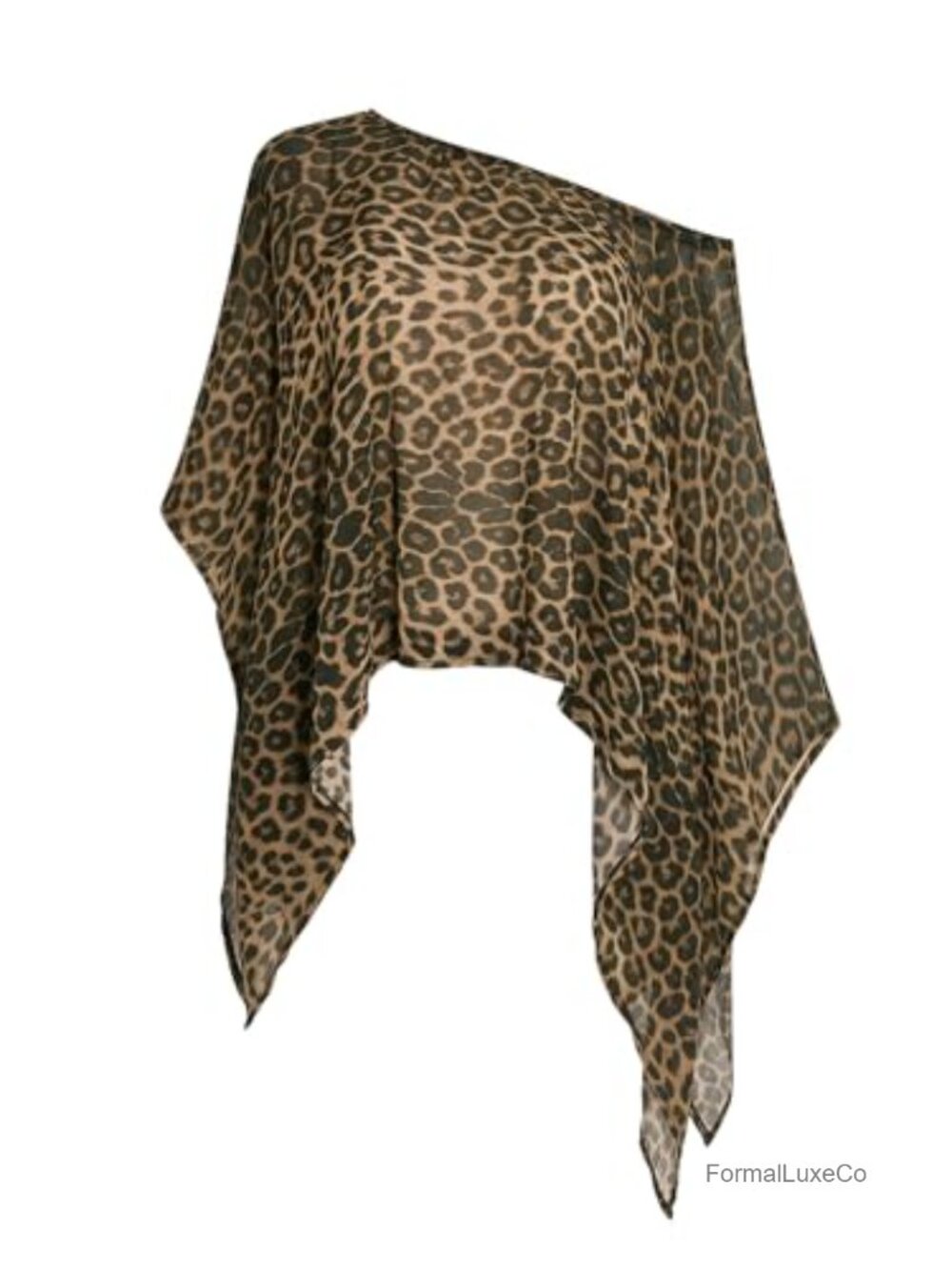 Leopard Print Sheer Mesh Cape Poncho - Off Shoulder Dolman Sleeve Blouse
